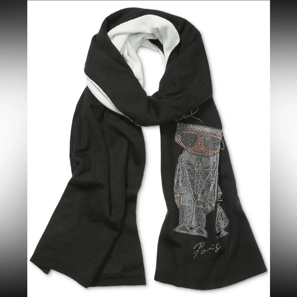 NWT Super cute CHOUPETTE AND KARL EMBELLISHED SCARF from KARL LAGERFELD PARIS.